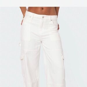 Edikted Ember Denim White Cargo Pants Xs